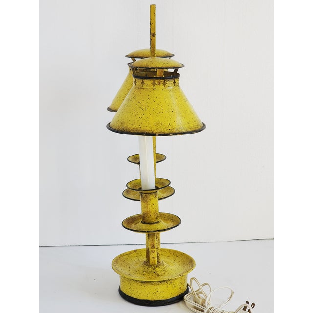 1950s Vintage Decorative Crafts French Style Tole Painted Bouillote Lamp For Sale - Image 5 of 12