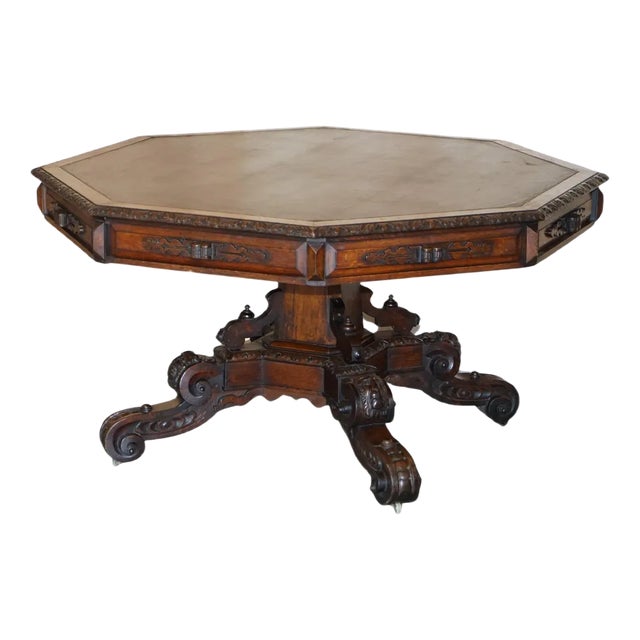 Antique Gothic Revival Hand Carved Lions Head Centre Occasional Table For Sale