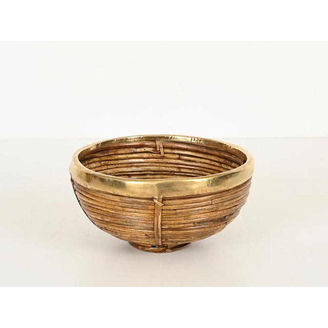 Decorative Bowl in Rattan and Brass, Italy, 1960s For Sale - Image 10 of 11