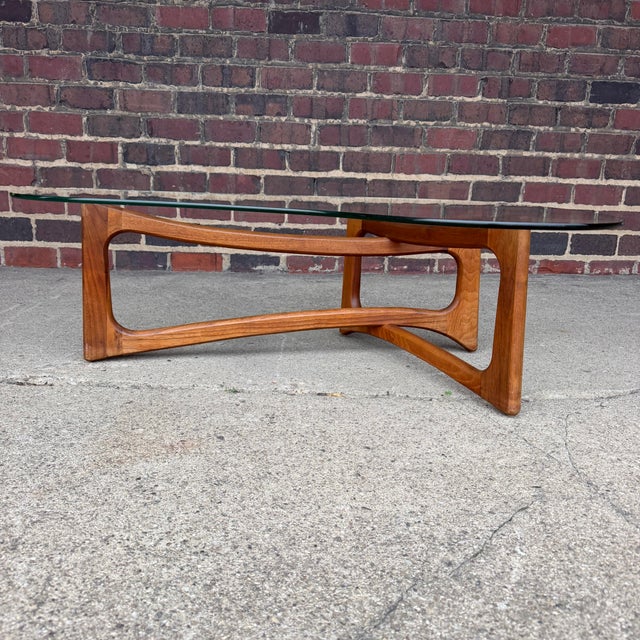Adrian Pearsall Adrian Pearsall for Craft Associates Curved Coffee Table Glass and Walnut For Sale - Image 4 of 12