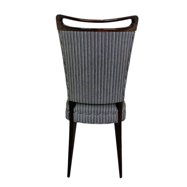 Charcoal Set of 6 French Mid-Century Ebonized Dining Chairs With Brass Sabots & Striped Upholstery For Sale - Image 8 of 13