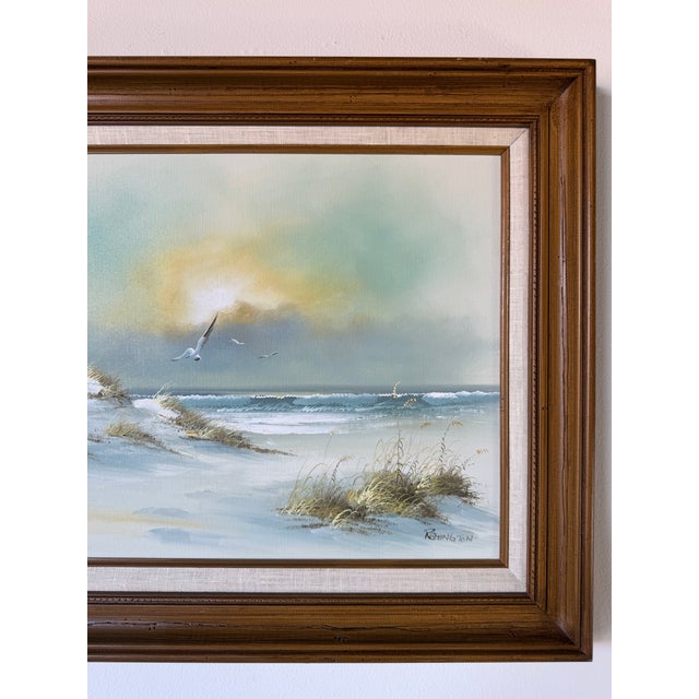 Blue Vintage Remington Coastal Seascape Oil on Canvas Painting – Framed For Sale - Image 8 of 11