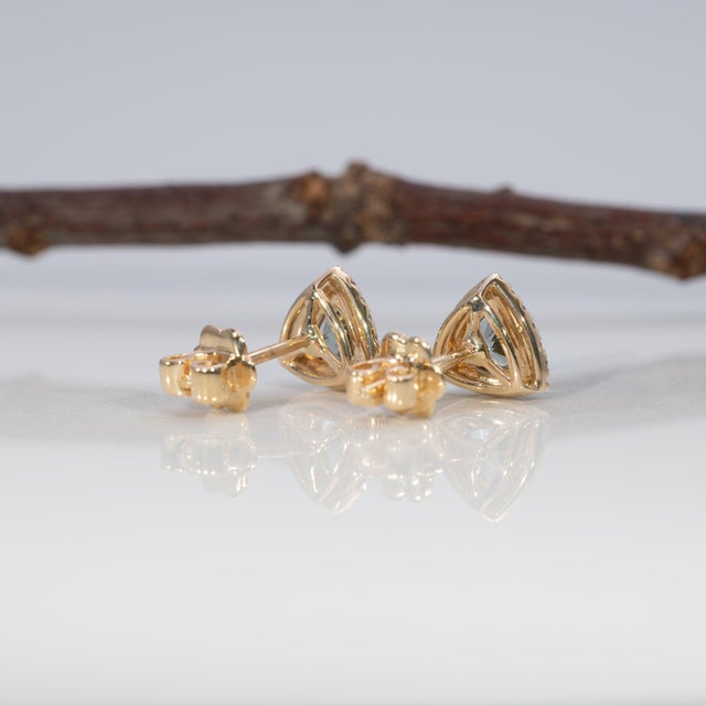 Blue 1Ct Montana Sapphire Earrings With Earth-Mined Diamond Accents: Solid 14k Gold For Sale - Image 8 of 8