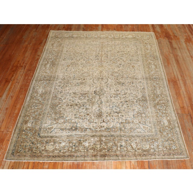 A small room size 1st quarter of the 20th century Persian Kashan Rug in beige, taupe, brown and hints of light blue. 7'5''...