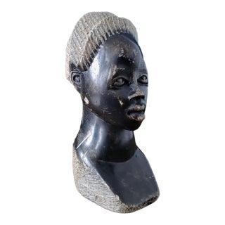 Vintage Hand Carved African Stone Bust Sculpture For Sale