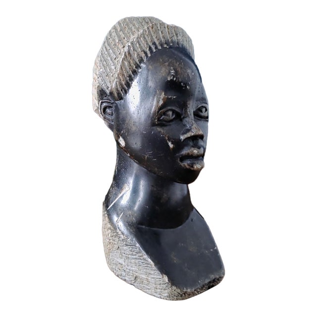 Vintage Hand Carved African Stone Bust Sculpture For Sale