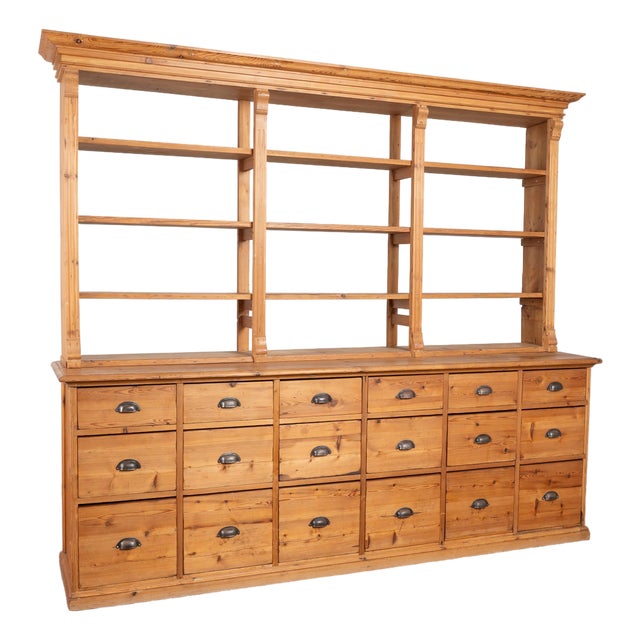 19th Century Tall Danish Pine Shop Apothecary Cabinet Bookcase For Sale