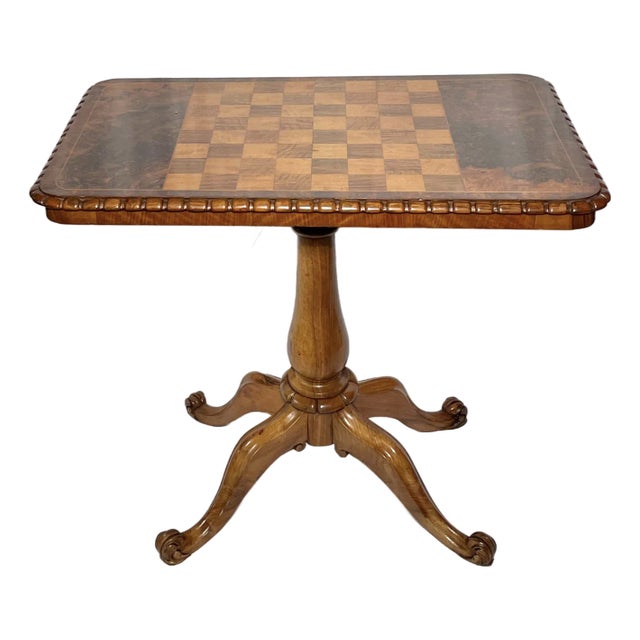 Antique English Burled Walnut Chess Table, Circa 1870. For Sale