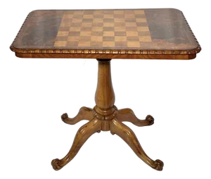 Antique English Burled Walnut Chess Table, Circa 1870.