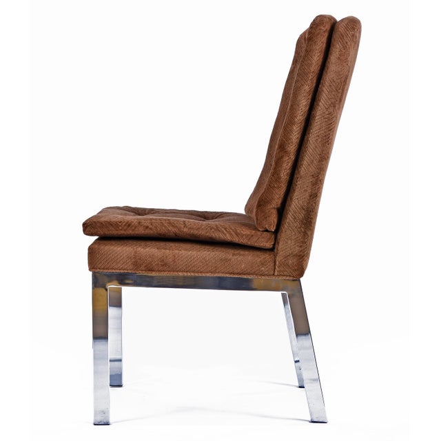 DIA - Design Institute America 1970s Mid-Century Modern High Back Parsons Chairs in Chrome & Velvet For Sale - Image 4 of 12