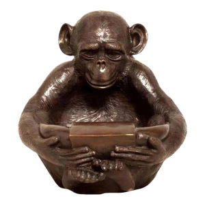 Lost Wax Cast Bronze Sculpture of a Sitting Monkey Holding Bowl