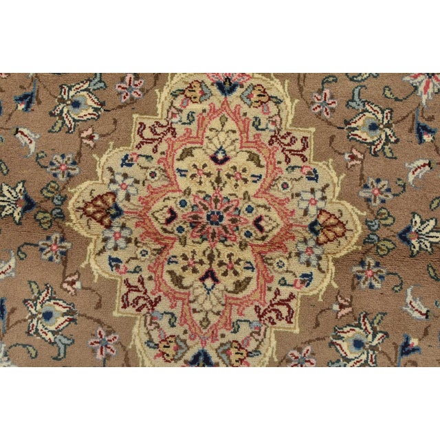 Textile Kashan Rug 3’5” X 4’9” Brown Wool Vintage Traditional Hand-Knotted Carpet For Sale - Image 7 of 12
