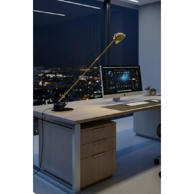 1980's Fase Vintage Cantilever Brass Black Modern Counterweight Long Arm Table Lamps- A Pair For Sale - Image 15 of 15