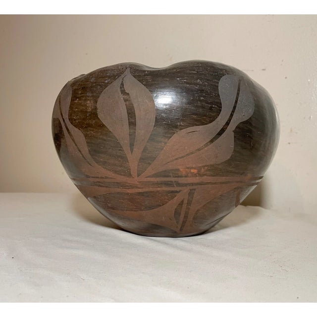 Large Antique Handmade Santa Clara Pueblo Native American Pottery Blackware Bowl For Sale - Image 4 of 13