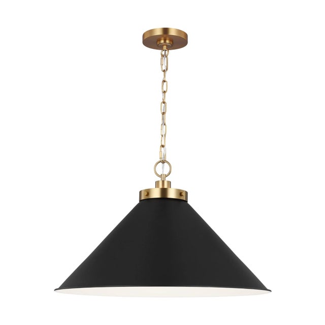 Chapman & Myers by Visual Comfort Studio Wellfleet Medium Wide Pendant, Midnight Black & Burnished Brass For Sale - Image 4 of 5