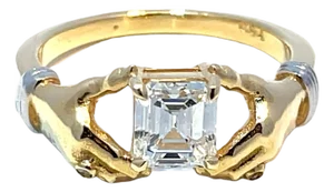 GIA-Certified 0.97ctw Diamond Ring With 18k Yellow Gold Hand Holding Design, Size 6.75