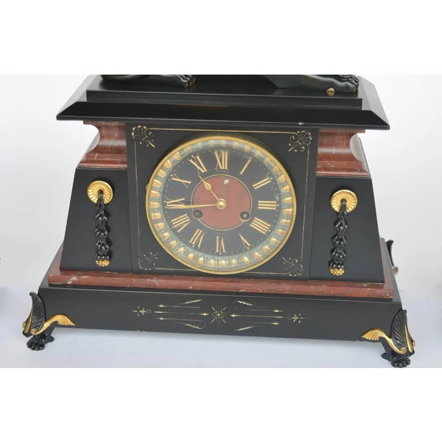 Black French Bronze and Marble Egyptian Inspired Clockset For Sale - Image 8 of 11