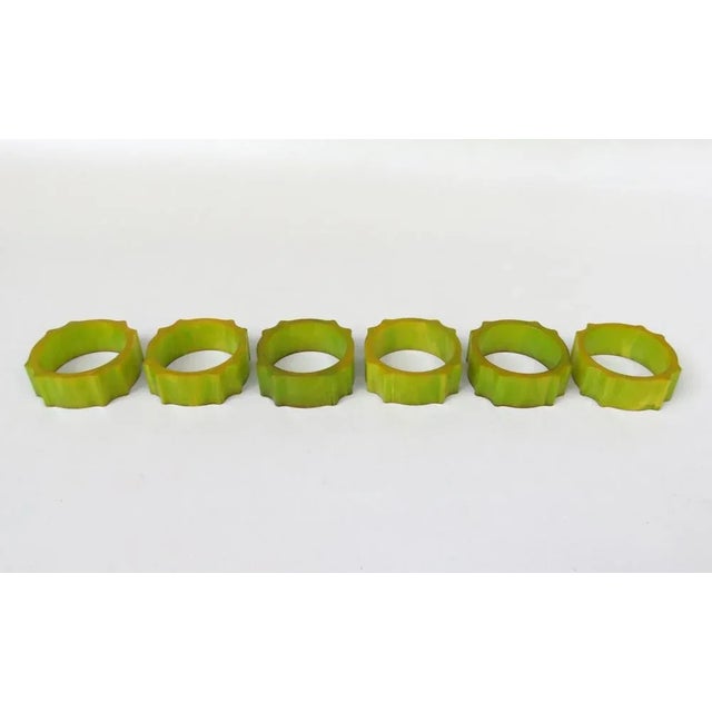 Plastic Art Deco Catalin Napkin Rings in Green Amber, Set of 6 For Sale - Image 7 of 18