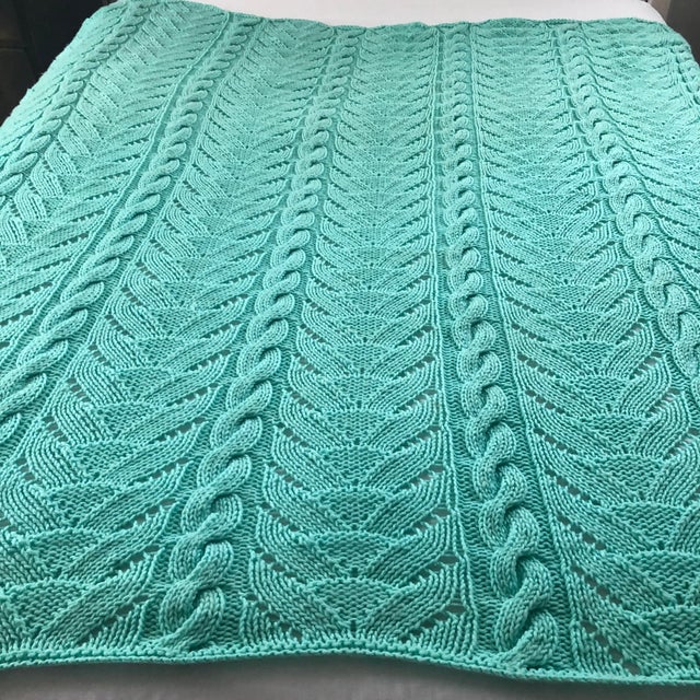 Plastic Green Knitted Handmade Bed Cover / Throw For Sale - Image 7 of 8