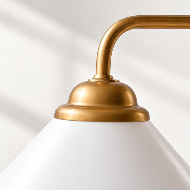 Handcrafted Brass 5-Light Chandelier With White Cone Shades, Dining Room Chandelier, Kitchen Island Lighting, For Sale - Image 6 of 9