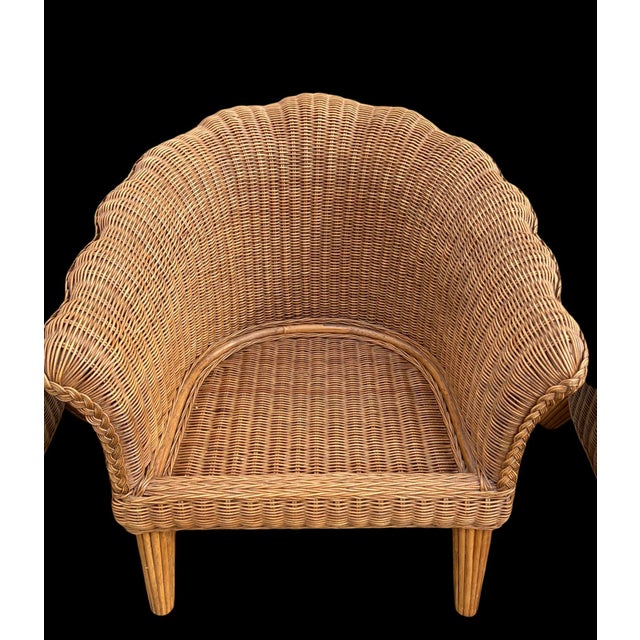 Mid 20th Century Vintage Wicker Scalloped Shell Club Chairs - a Set For Sale - Image 5 of 11
