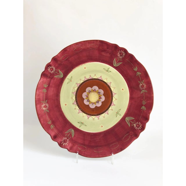 Vintage Boho Chic Hand Pink Painted Monumental Wall Plate For Sale - Image 4 of 6