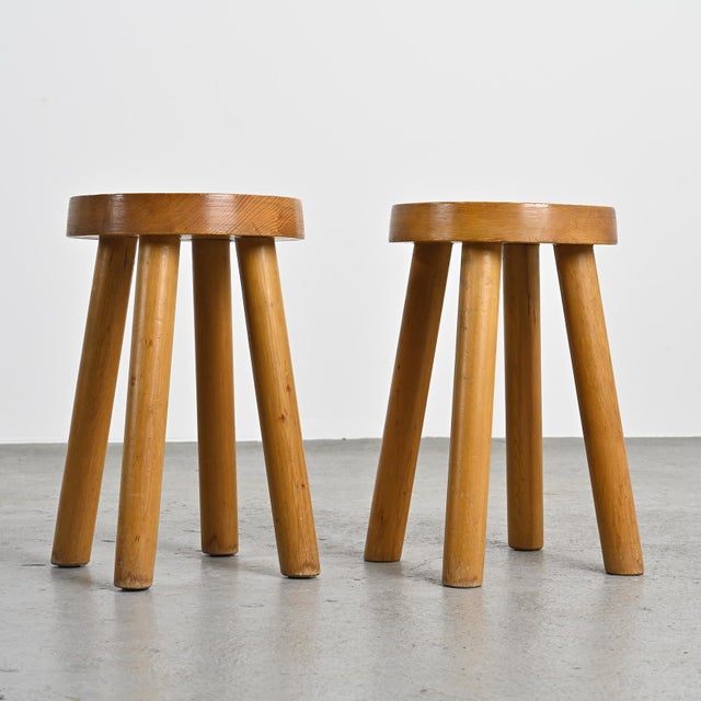 Wood Pine Stools by Charlotte Perriand for Les Arcs, 1960s, Set of 2 For Sale - Image 7 of 10