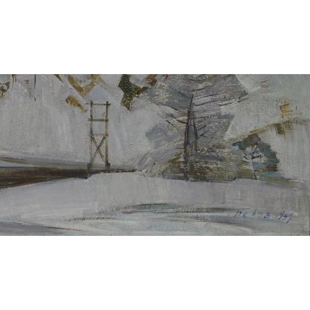 1960s Original Winter Landscape Oil Painting, Ukrainian Soviet Art by Belov (1969) 70-134 For Sale - Image 5 of 6
