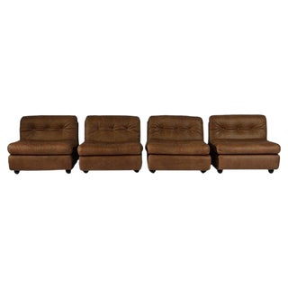 Vintage Model Amanta Leather Lounge Chairs by Mario Bellini for B&B Italia, Set of 4 For Sale