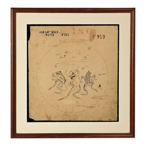 Watercolor of Three Frogs, England Circa 1860
