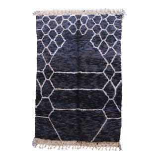 Black Moroccan Boujad Rug - 5'2" X 8'2" Ft For Sale