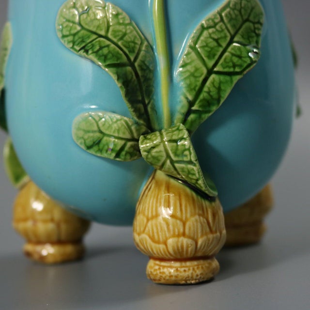 Minton Majolica Floral Vase With Bulb Feet For Sale - Image 10 of 13