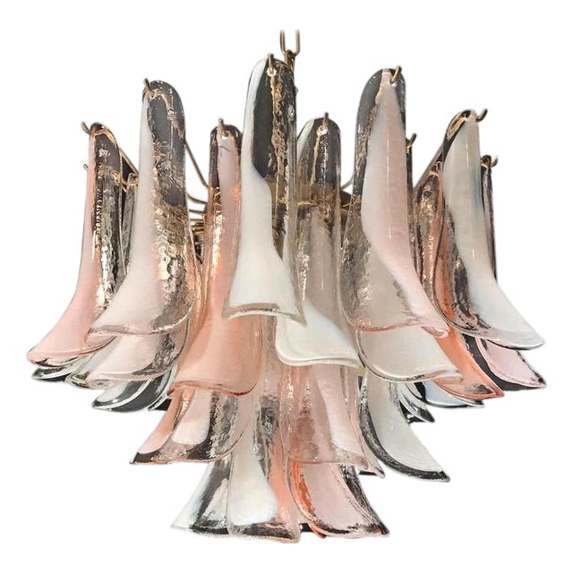 Murano Glass Pink and White Lattimo Chandelier, 1980s For Sale