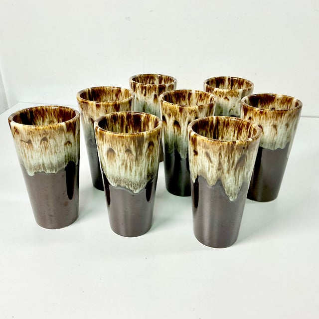 1980s 1980s Brutalist Boho Chic Arts & Crafts Lava Dripped Ironstone Glasses - Set of 8 For Sale - Image 5 of 13