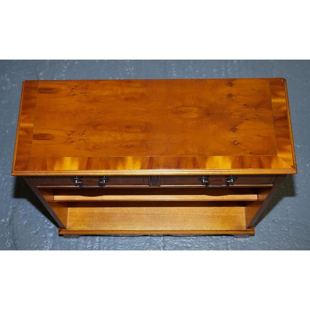 Small Vintage Burr Yew Wood Open Library Bookcase with Drawers and Shelf For Sale - Image 10 of 16