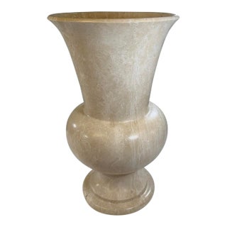 Large 20-Inch Hand-Carved Solid Alabaster Neoclassical Pedestal Urn Vase For Sale