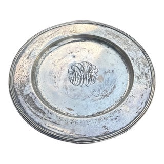 1970s Small Silver Monogrammed Decorative Plate For Sale