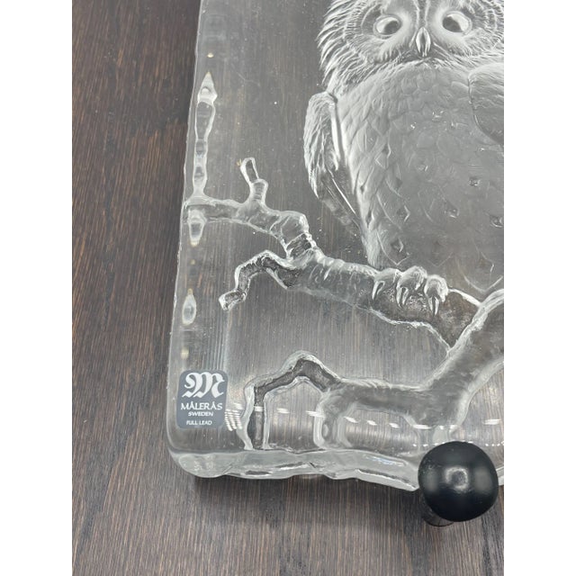 Mid-Century Modern Mats Jonasson Swedish Carved Crystal Tawny Owl Wall Plaque Sculpture For Sale - Image 3 of 6