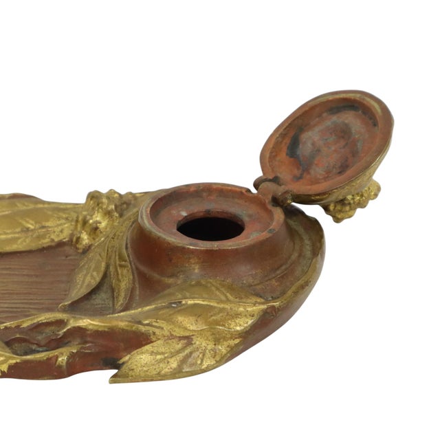 20th Century Art Nouveau Gilded Bronze Inkwell Pen Holder, 1890s For Sale - Image 5 of 18