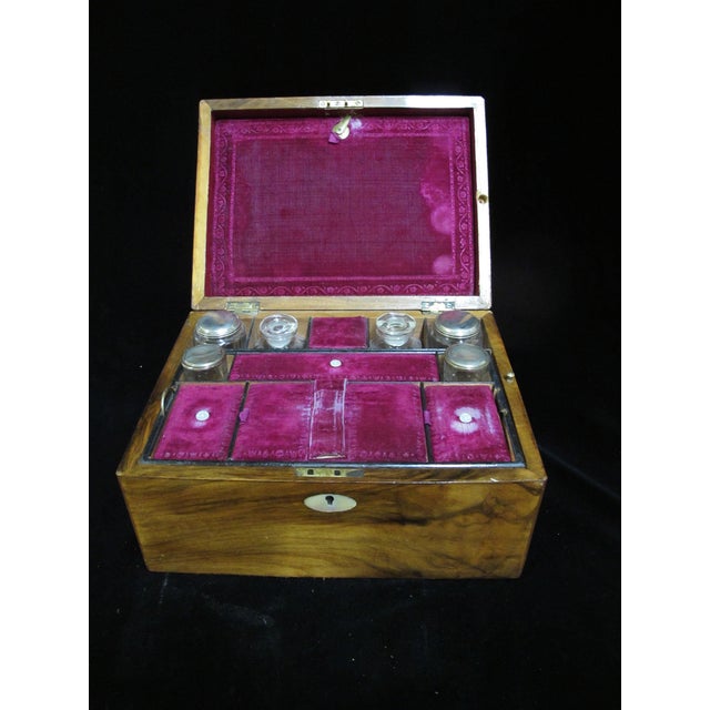 Antique Victorian Mother of Pearl & Wood Vanity Jewelry Box With Glass