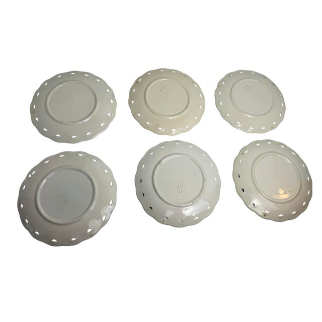 English Set of 6 Antique Villeroy & Boch Reticulated Majolica Violet Plates For Sale - Image 3 of 7