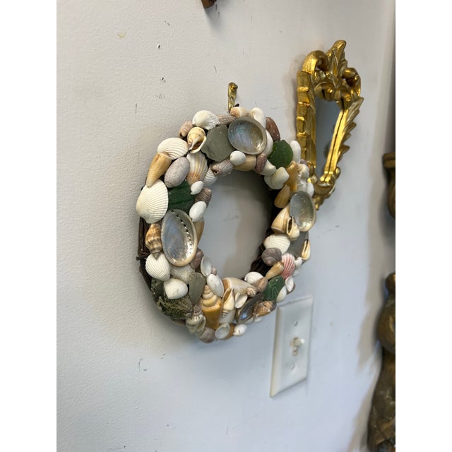 Folk Art Vintage Handmade Shell and Sea Glass Wall Hanging For Sale - Image 3 of 8