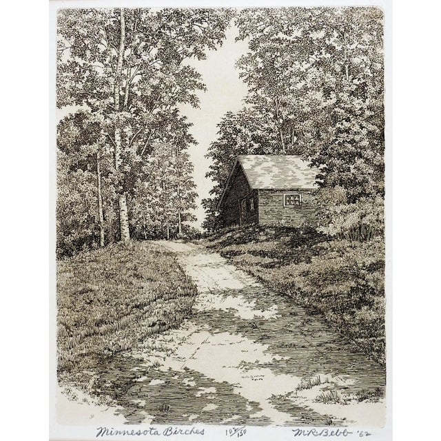 1960s Vintage 1962 Maurice Bebb Minnesota Birches Aquatint Etching For Sale - Image 5 of 5