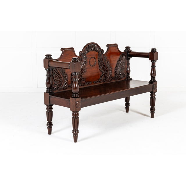 Wood 19th Century English Regency Mahogany Hall Bench For Sale - Image 7 of 10