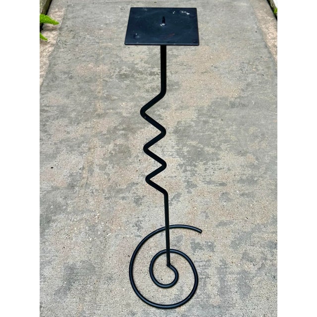 Postmodern Vintage Iron Postmodern Zigzag Swirl Floor Candlestick. For Sale - Image 3 of 3
