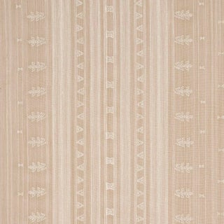 SAMPLE - Schumacher Nima Embroidered Cotton Linen Fabric In Tan For Sale