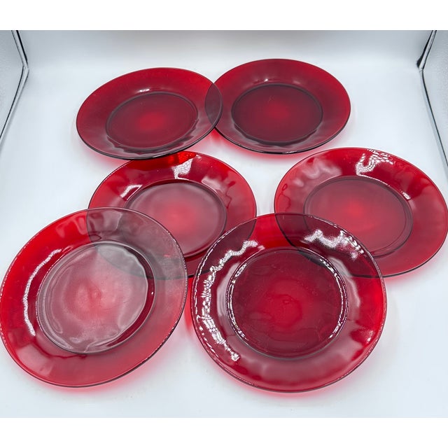 1930's Royal Ruby by Anchor Hocking Salad 7" Plates - 6pc Set For Sale In Palm Springs - Image 6 of 9
