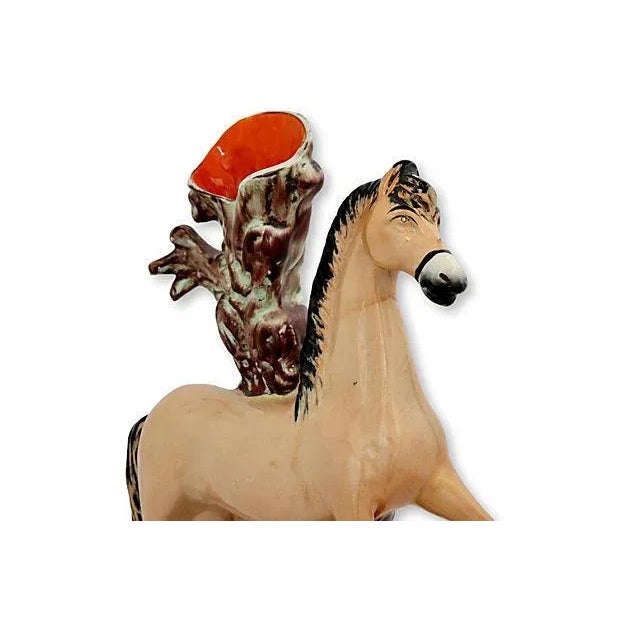 Victorian Antique English Staffordshire Horse Spill Vase For Sale - Image 3 of 7