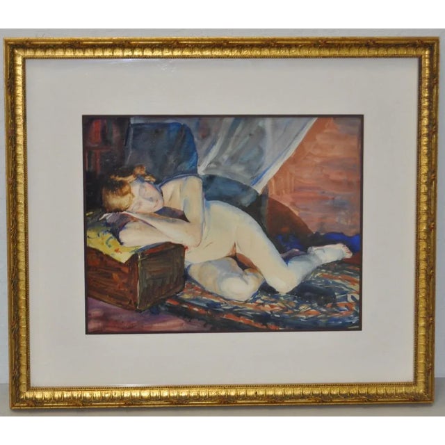 Figural nude watercolor by Roger Hayward (1899-1979). Stunning watercolor by listed California artist Roger Hayward. Circa...