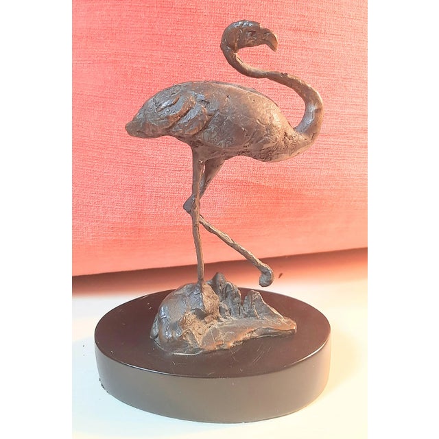 1950s Vintage Bronze Flamingo Bird Figurine For Sale - Image 5 of 7